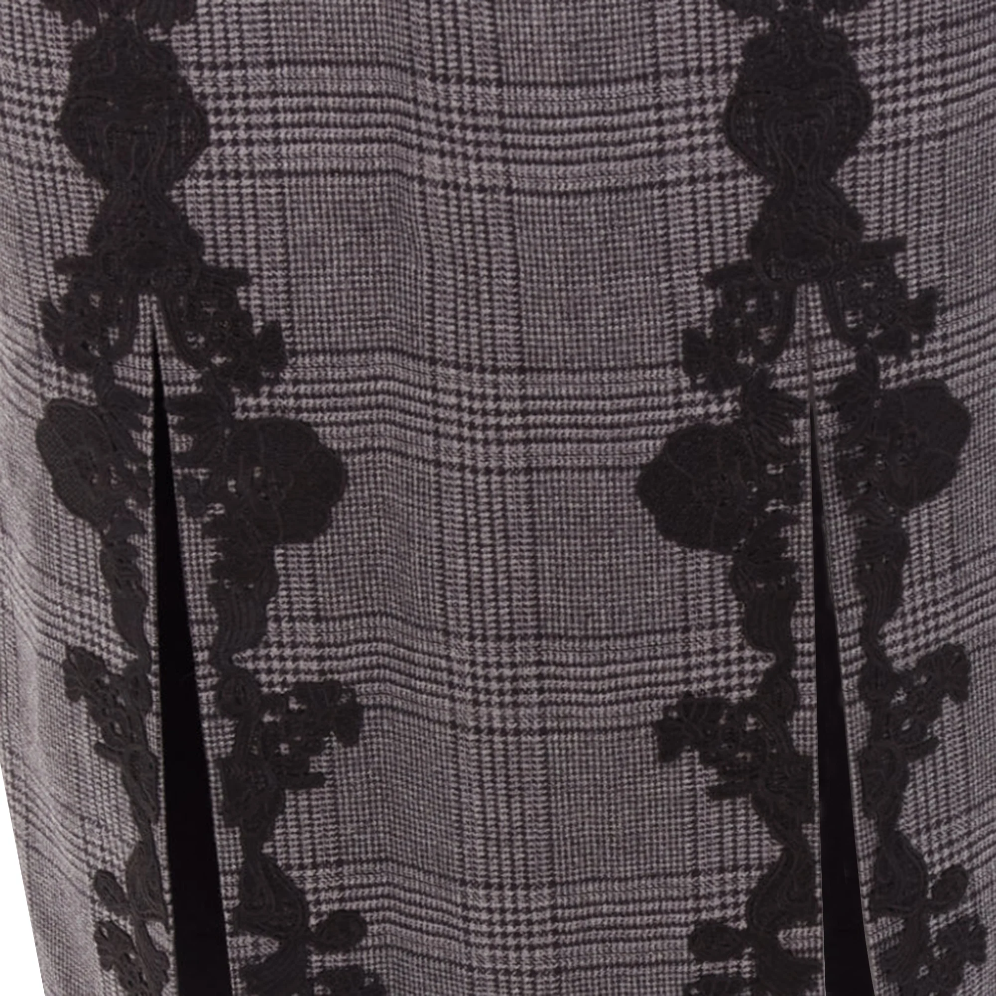 Jonathan Simkhai Wool Houndstooth Lace Applique Slit Pencil Skirt