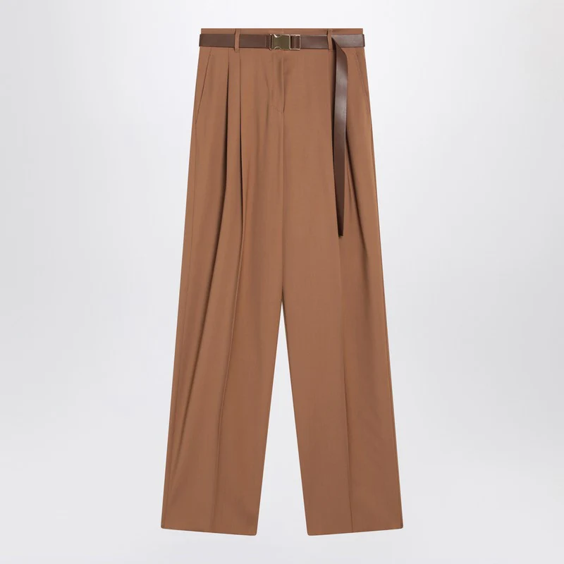 Max Mara Studio Women's Hazelnut Wool Canvas Trousers