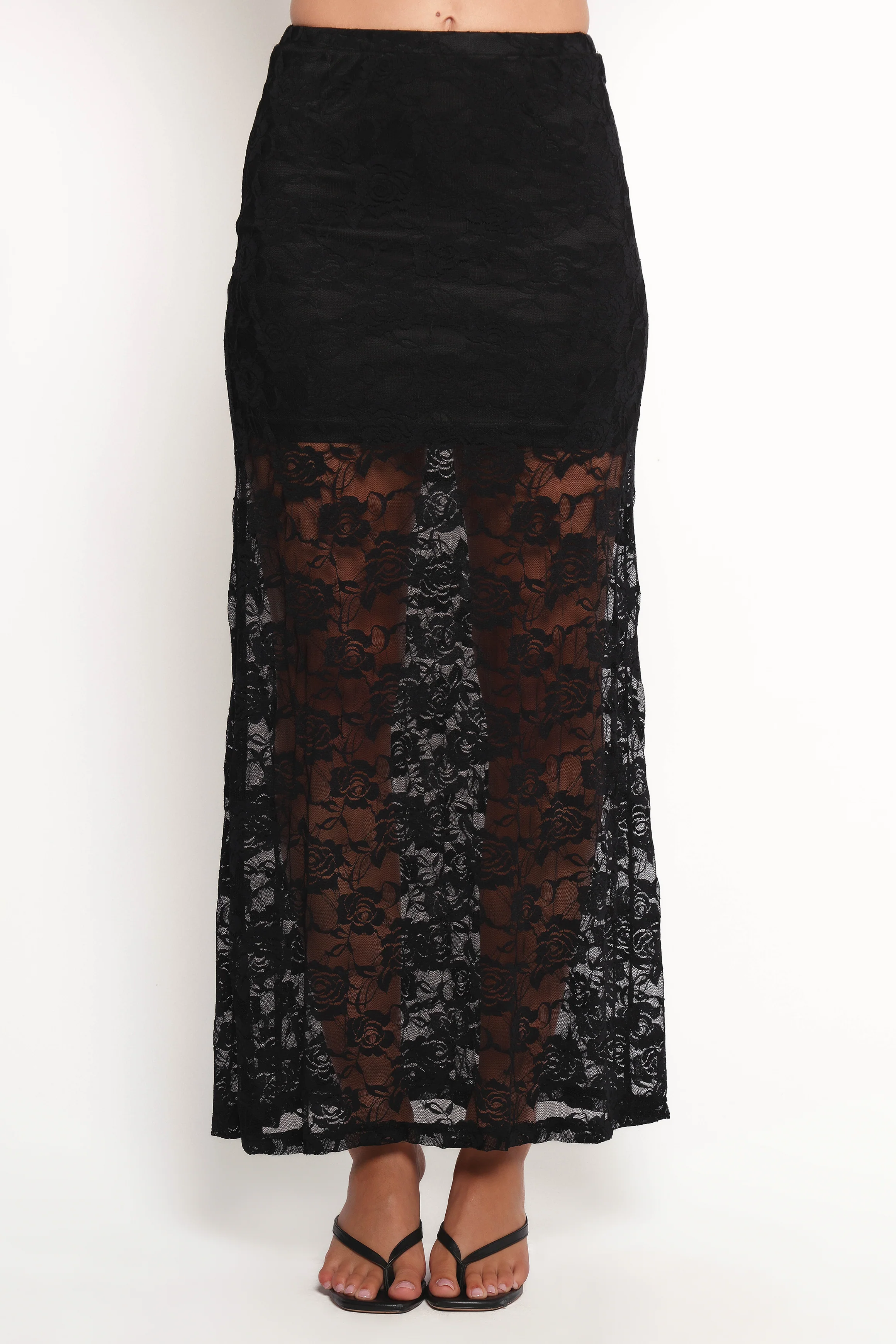 Laken Sheer Lace Maxi Skirt - Black