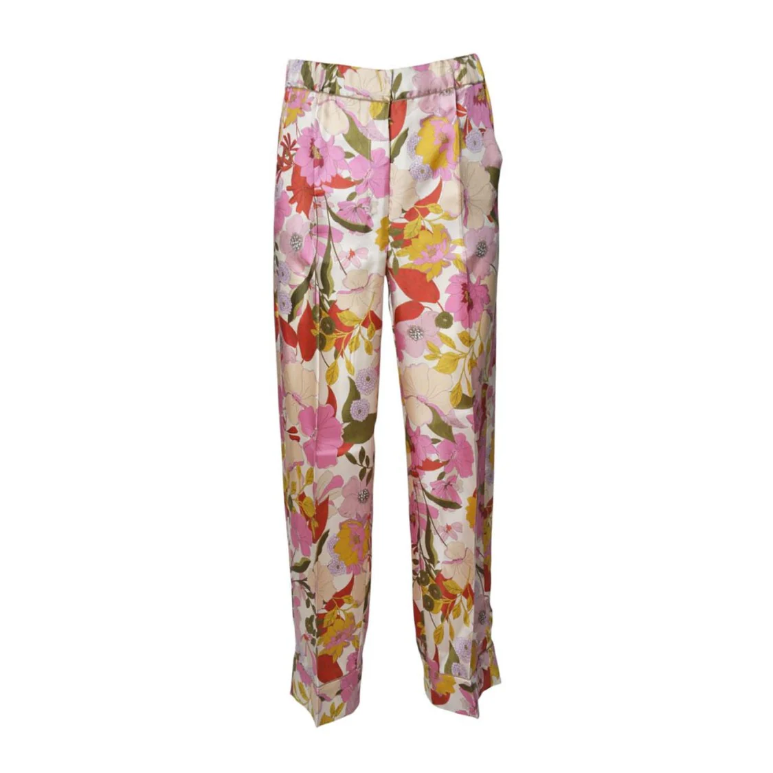 Leda Trousers In Pink Printed Silk