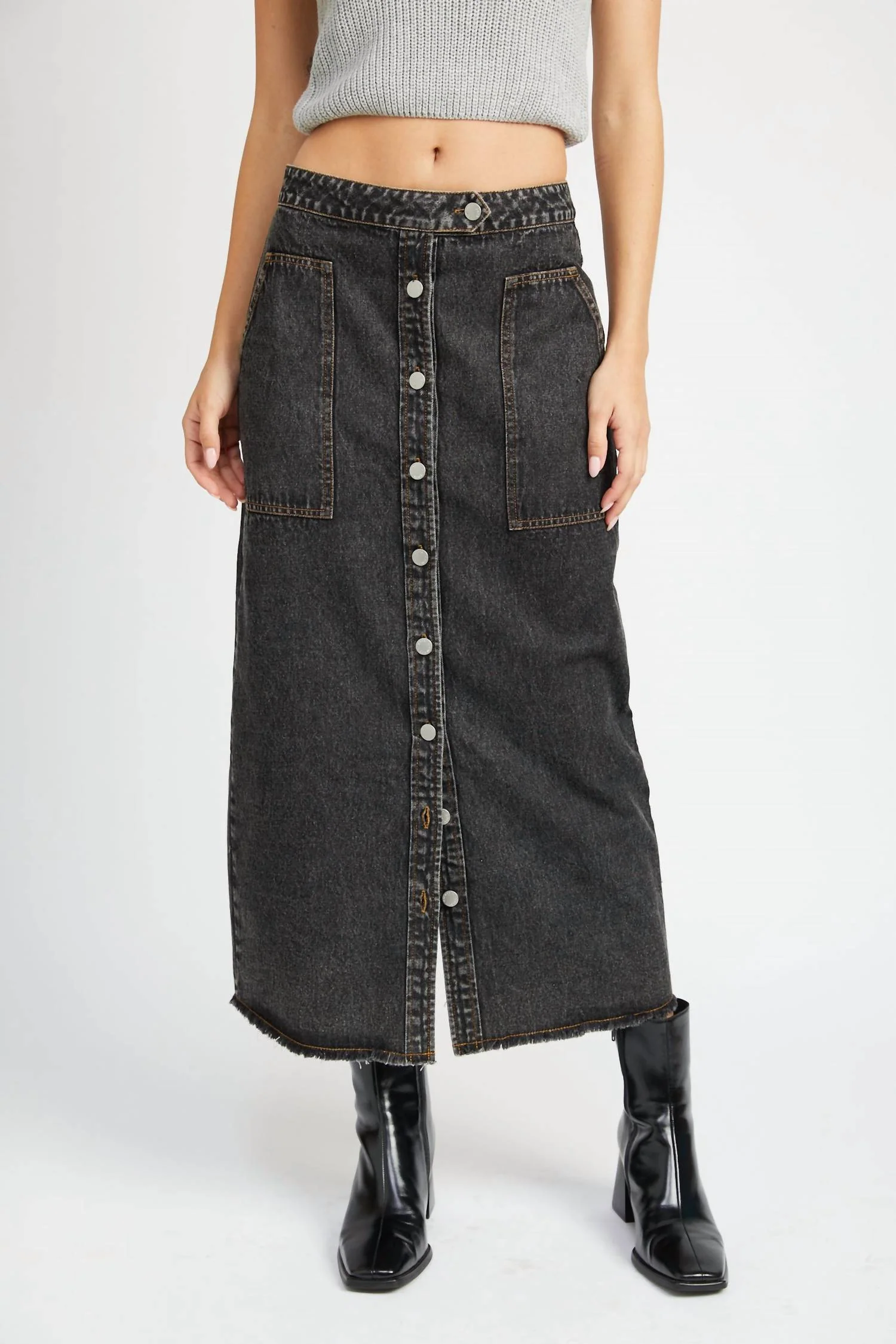 Nova Denim Maxi Skirt In Black Denim