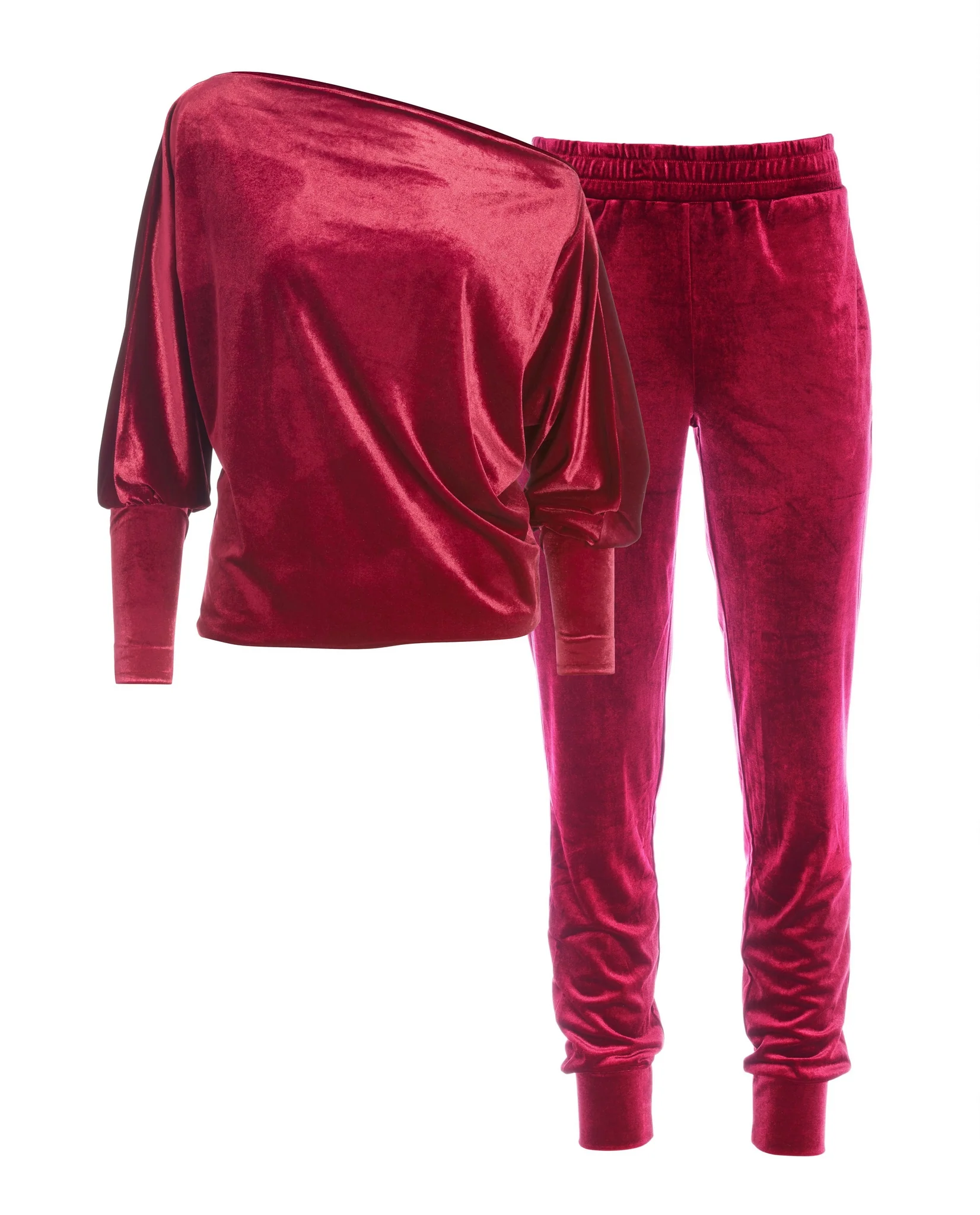 Slouchy Velour Top & Jogger Set Burgundy