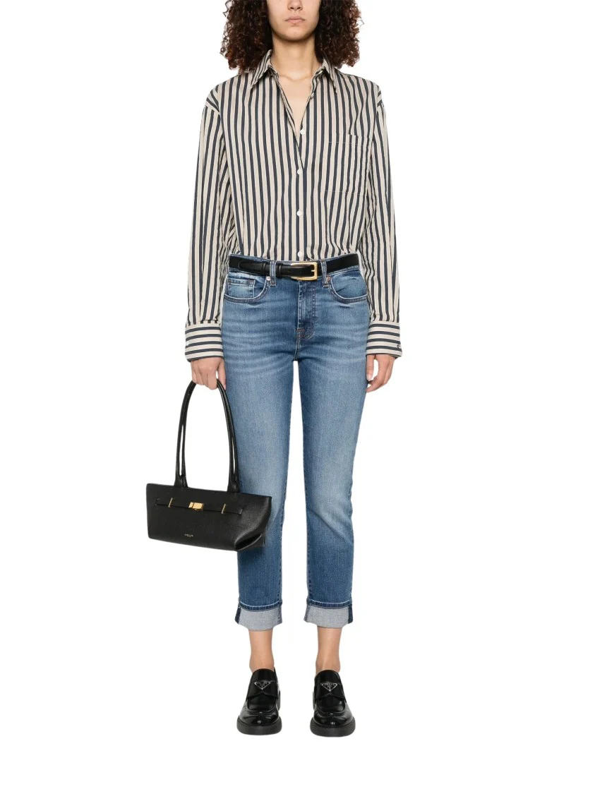 Light Wash Relaxed Skinny Jeans With Rolled Cuffs