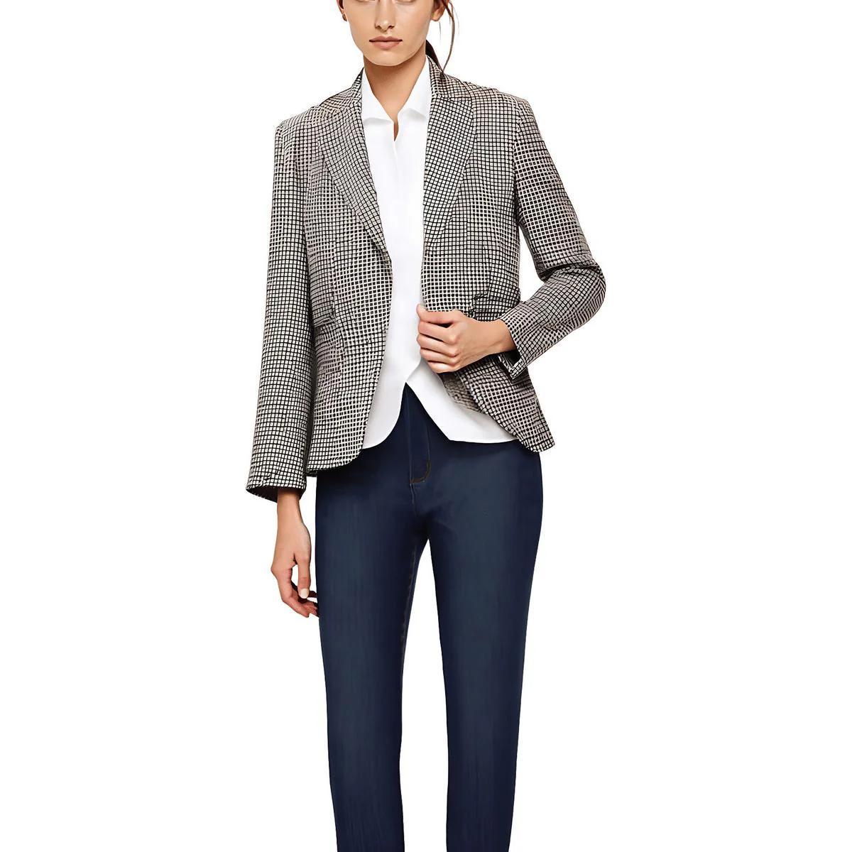 Womens Houndstooth Manmade Two-Button Blazer