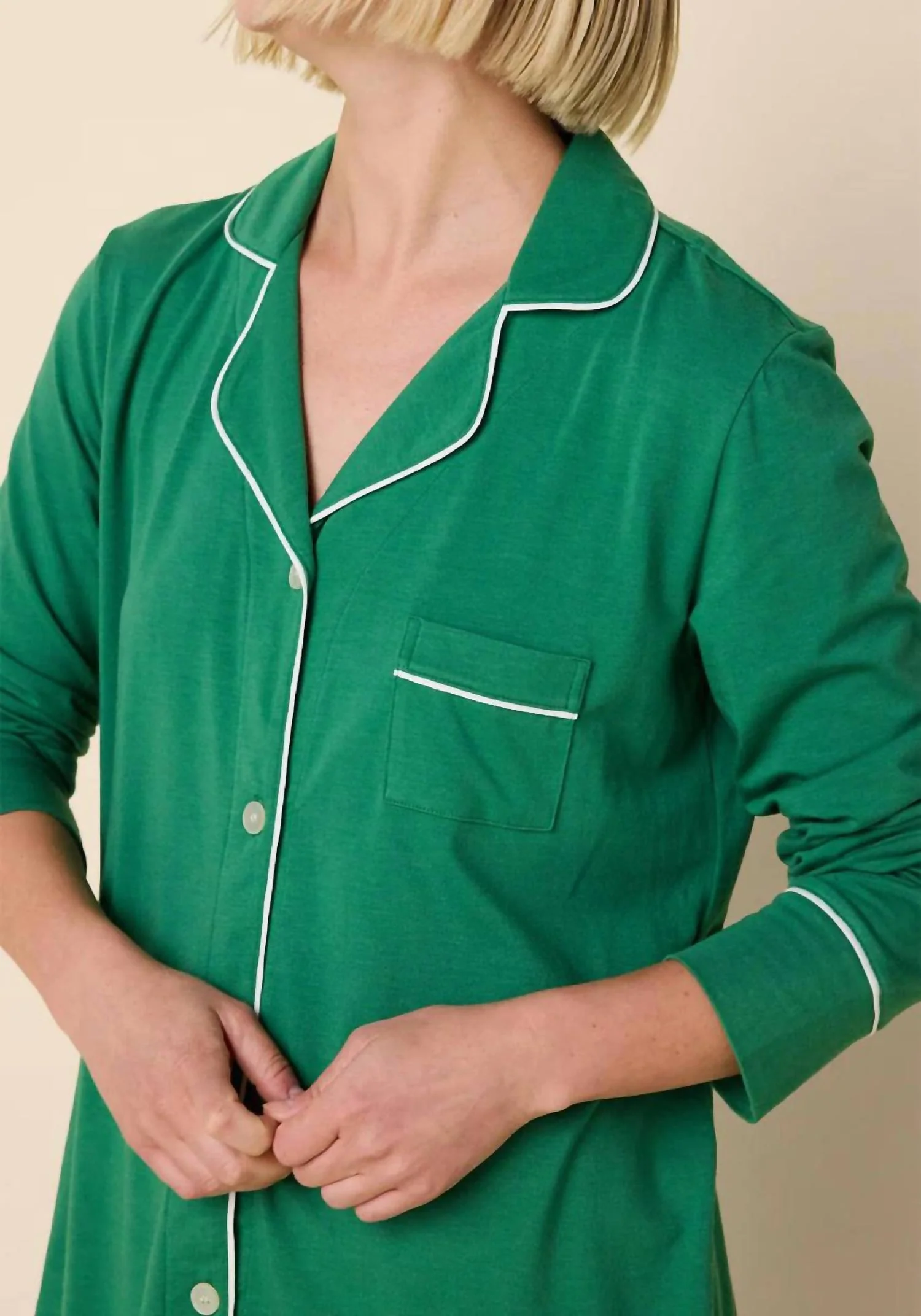 Classic Pima Knit Long Sleeve Pajama Set In Pine