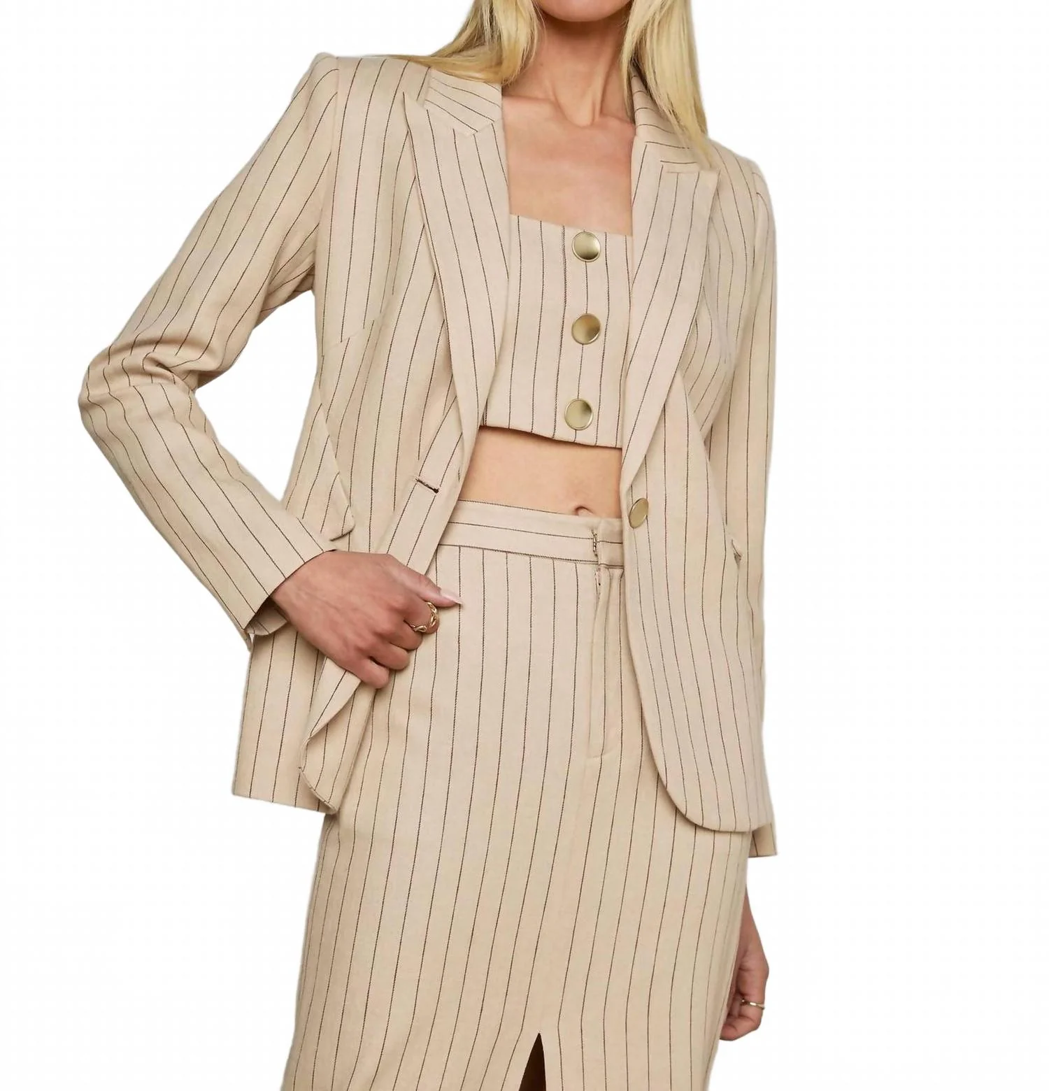 Chamberlain Blazer In Tan/brown Pinstripe