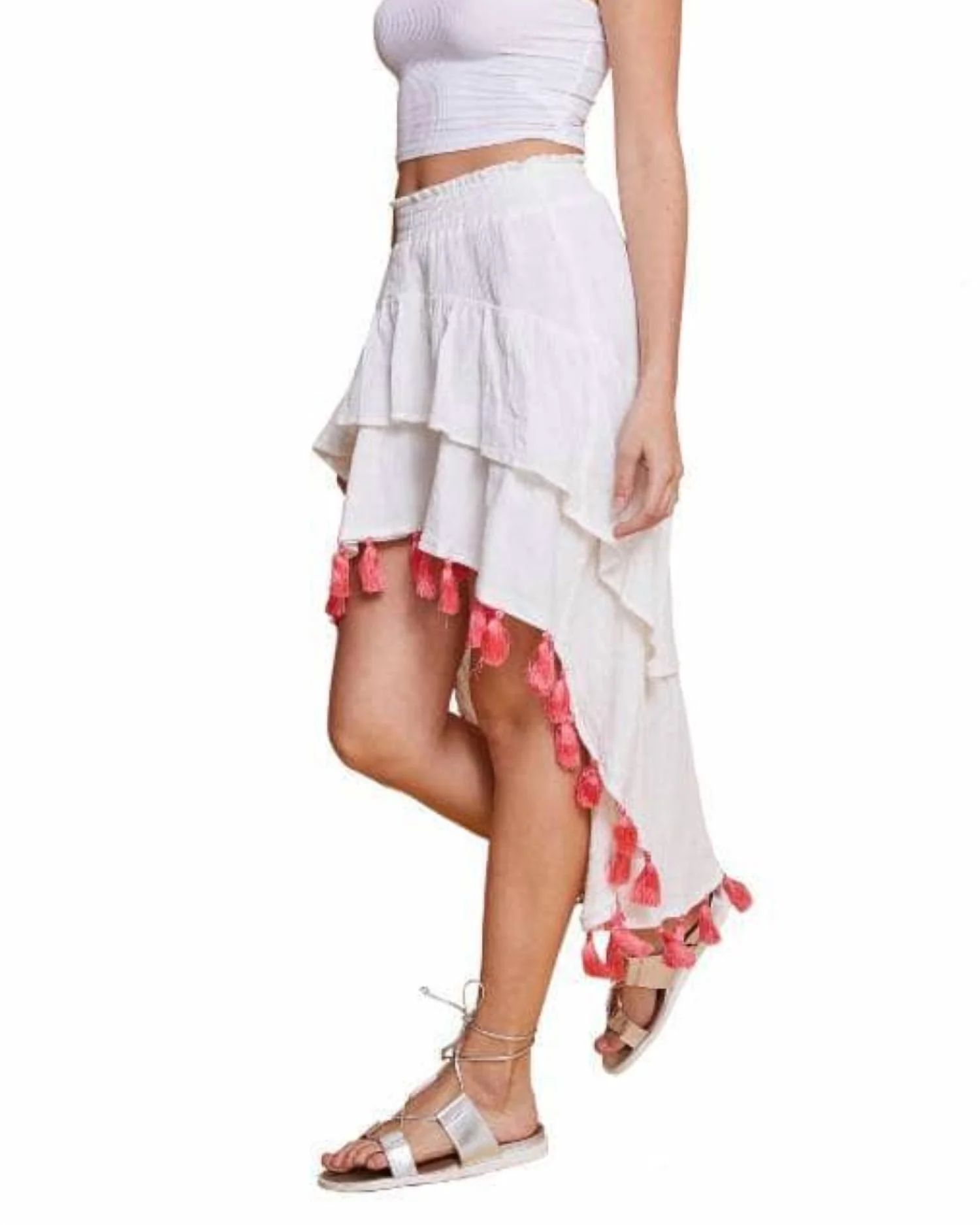 Angelie High Low Skirt In White