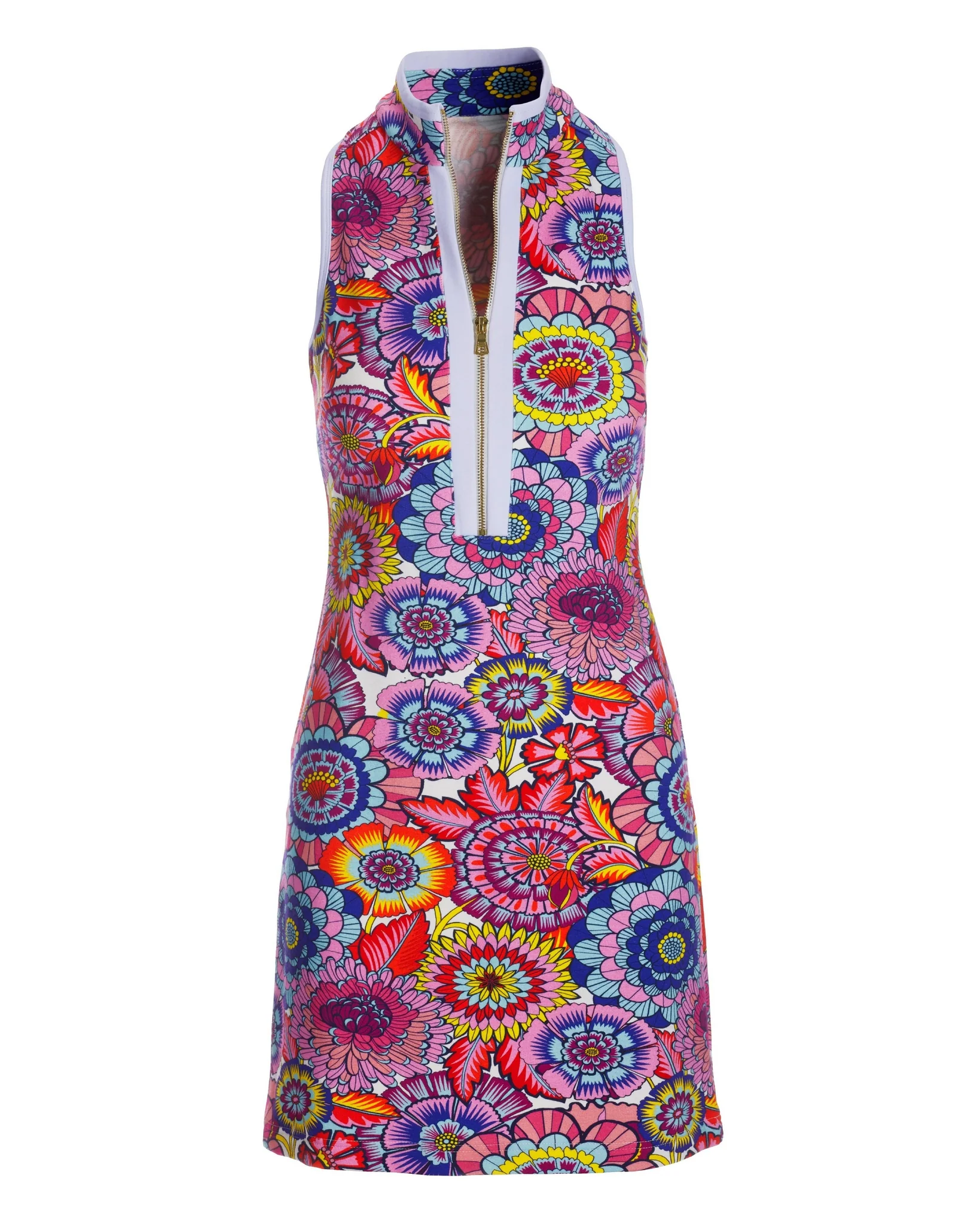 Montauk Blooms Abstract Chic-Zip Sleeveless Print Dress Multi