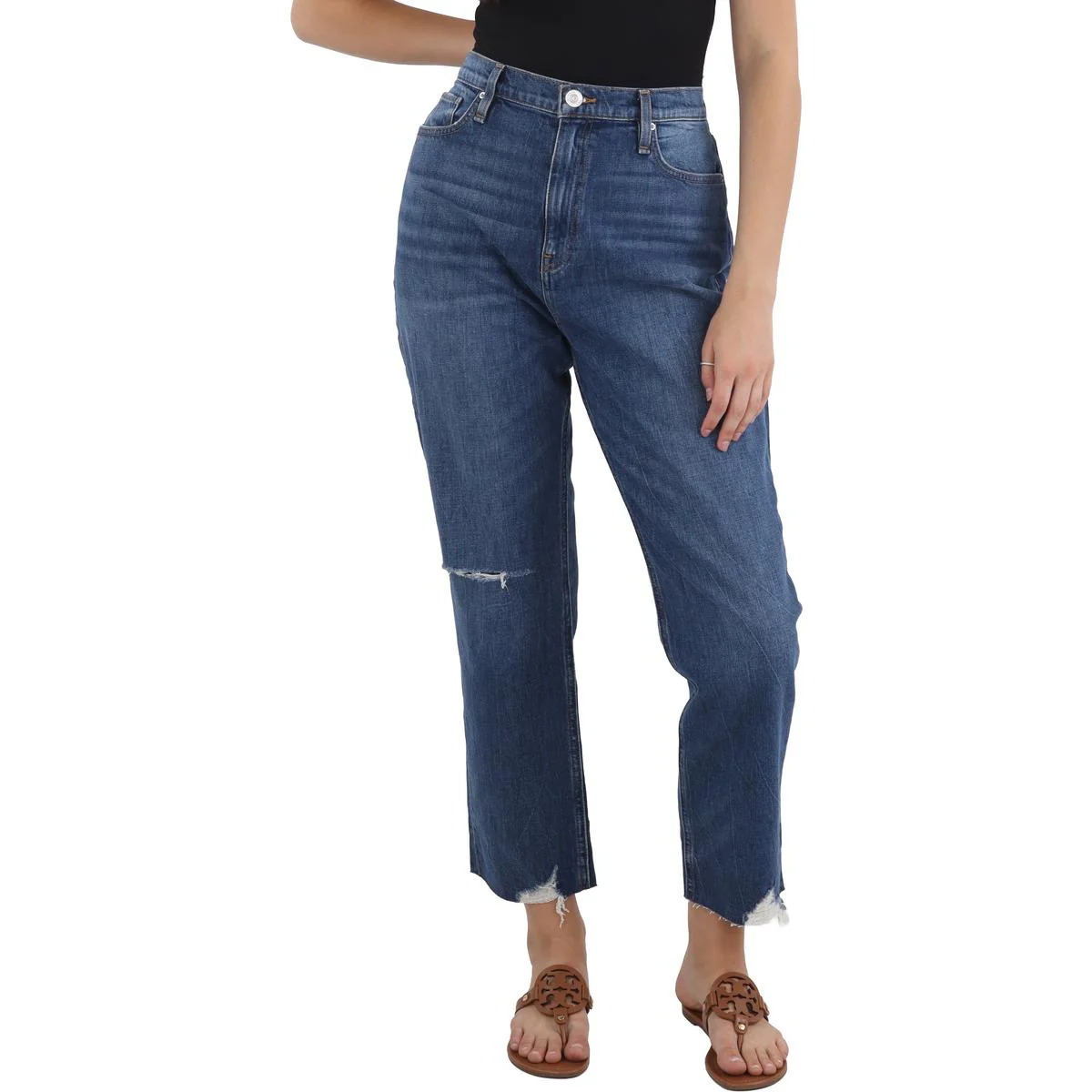 Holly Womens Raw Hem Denim Straight Leg Jeans