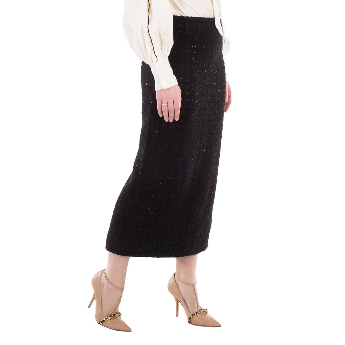 Rotate Ladies Black Boucle Maxi Skirt