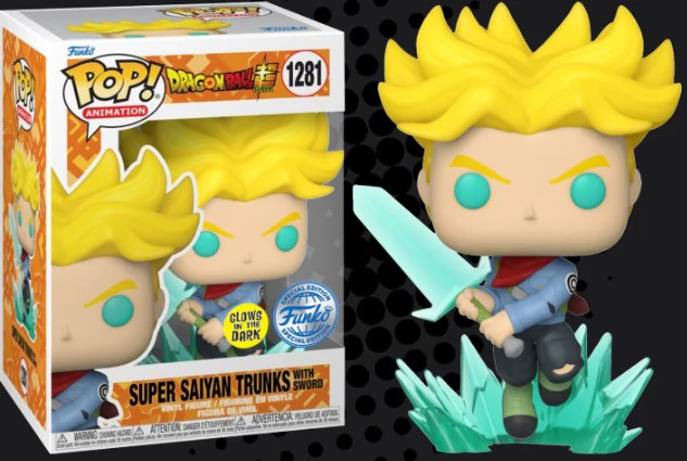 SUPER RARE & EXCLUSIF: FUNKO POP DRAGON BALL N°1281 SUPER SAIYAN TRUNKS WITH SWORD PHOSPHORESCENT EDITION LIMITÉE