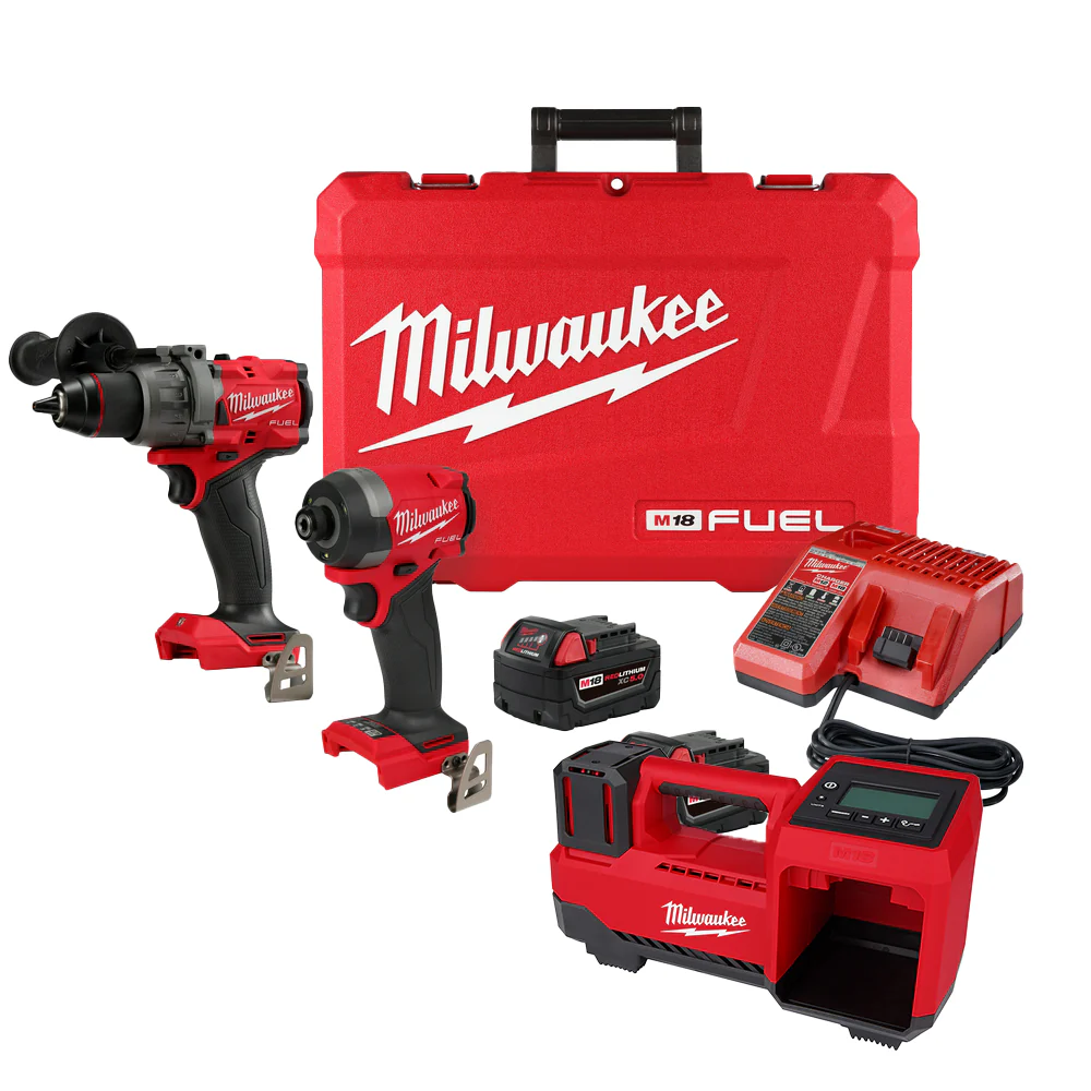 Kit perceuse-visseuse à percussion Milwaukee 3697-22 pouces M18 FUEL 18 V avec gonfleur de pneus M18