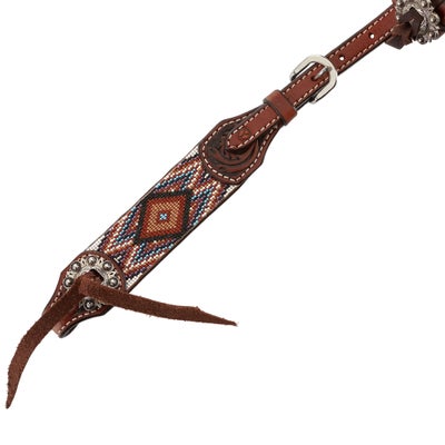 Circle Y Beaded Headstall Bridle Brown/White