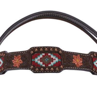 Circle Y Chocolate Roughout Beaded Browband Headstall