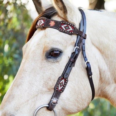 Circle Y Chocolate Roughout Beaded Browband Headstall