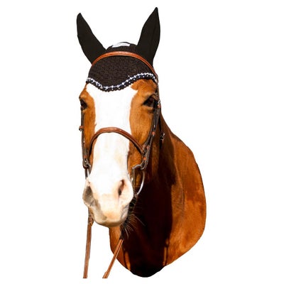 Equine Couture Fly Bonnet Ear Net Riding Hood -Crystals