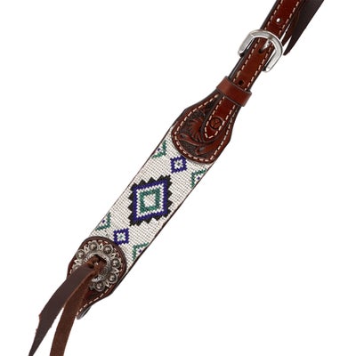 Circle Y Beaded Headstall Bridle White/Blue