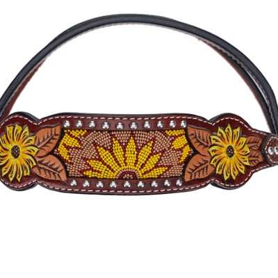 Rafter T Browband Headstall/Bridle Beaded Sunflower