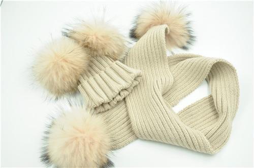 Bonnet et écharpe double pompon