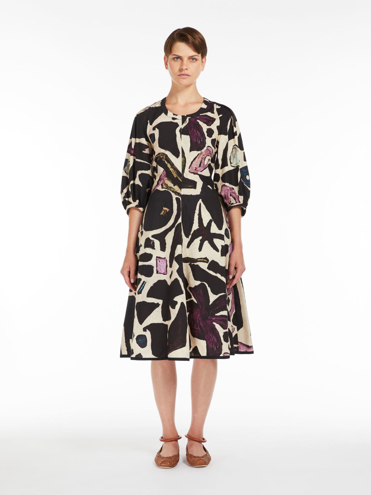 Abito midi in popeline stampato