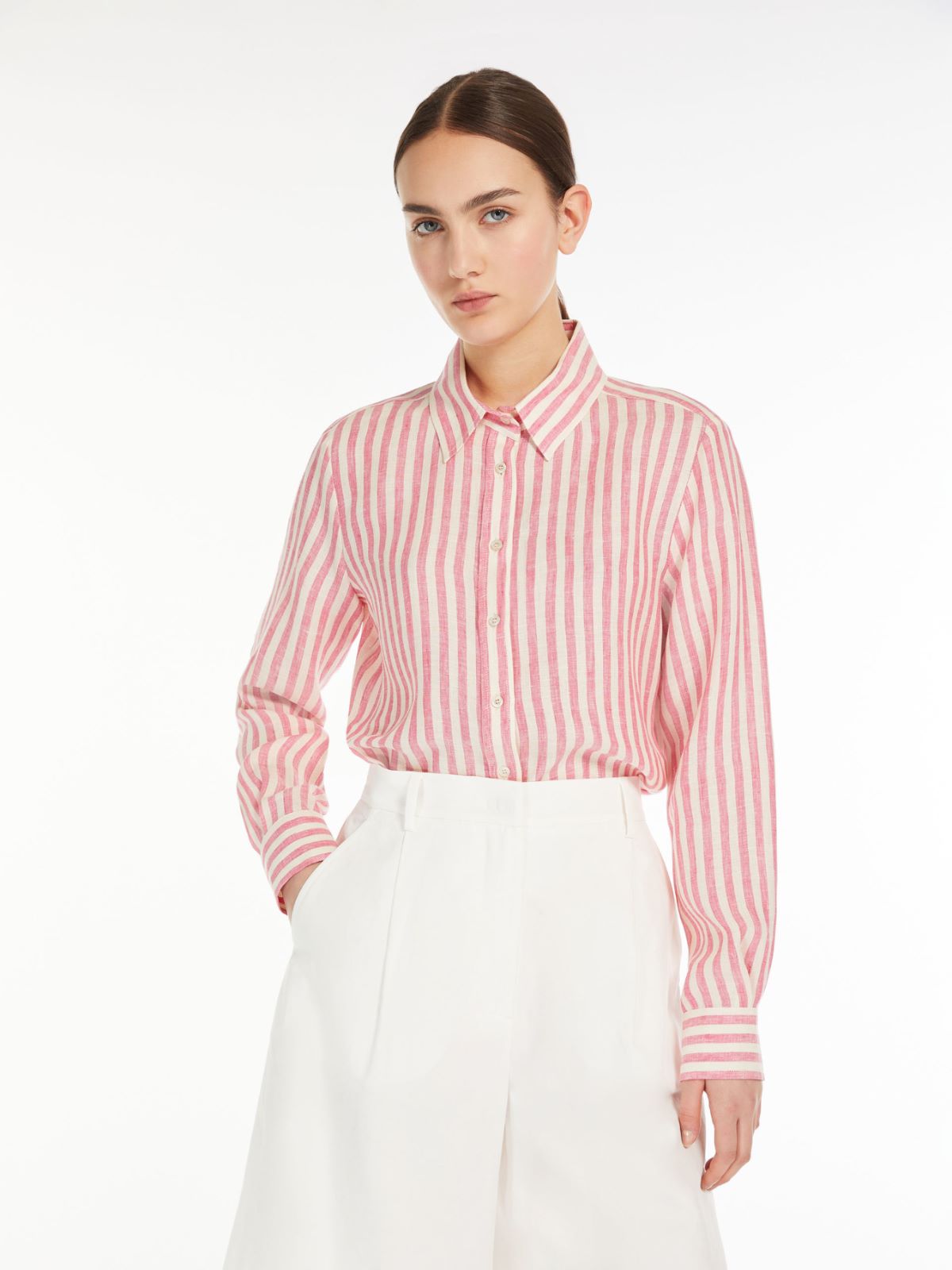 Camicia classica in lino a righe