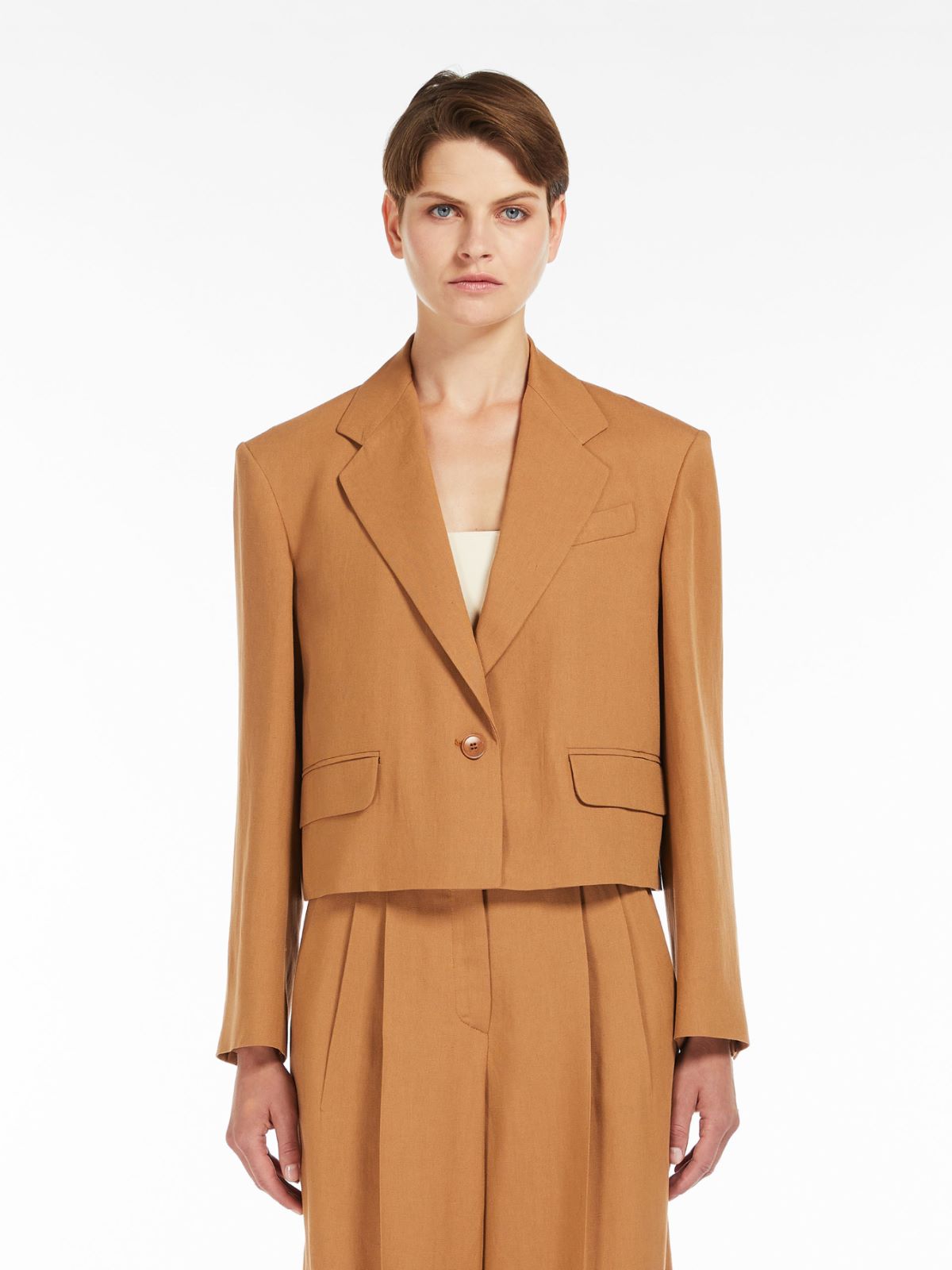 Blazer corto in viscosa e lino