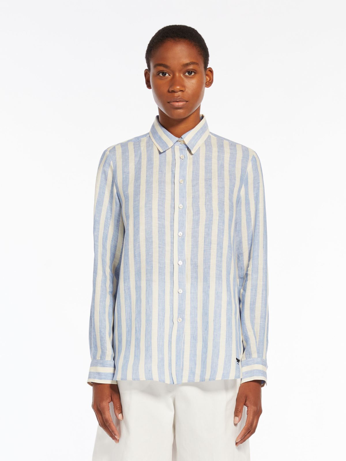 Camicia classica in lino a righe