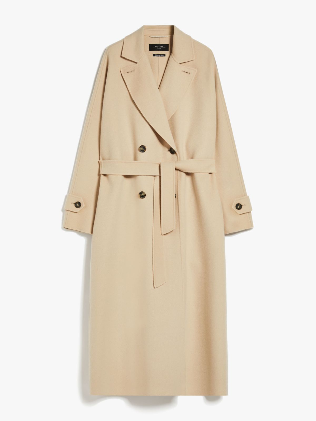 Trench midi in lana e tessuto tecnico