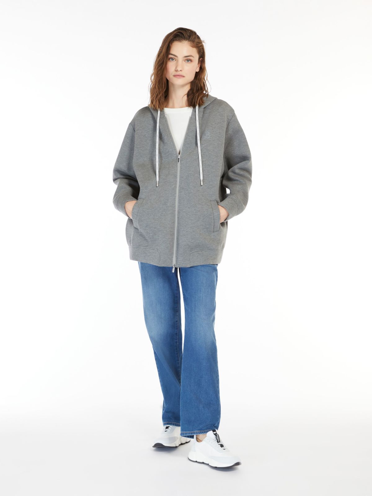 Giubbotto in jersey scuba con cappuccio