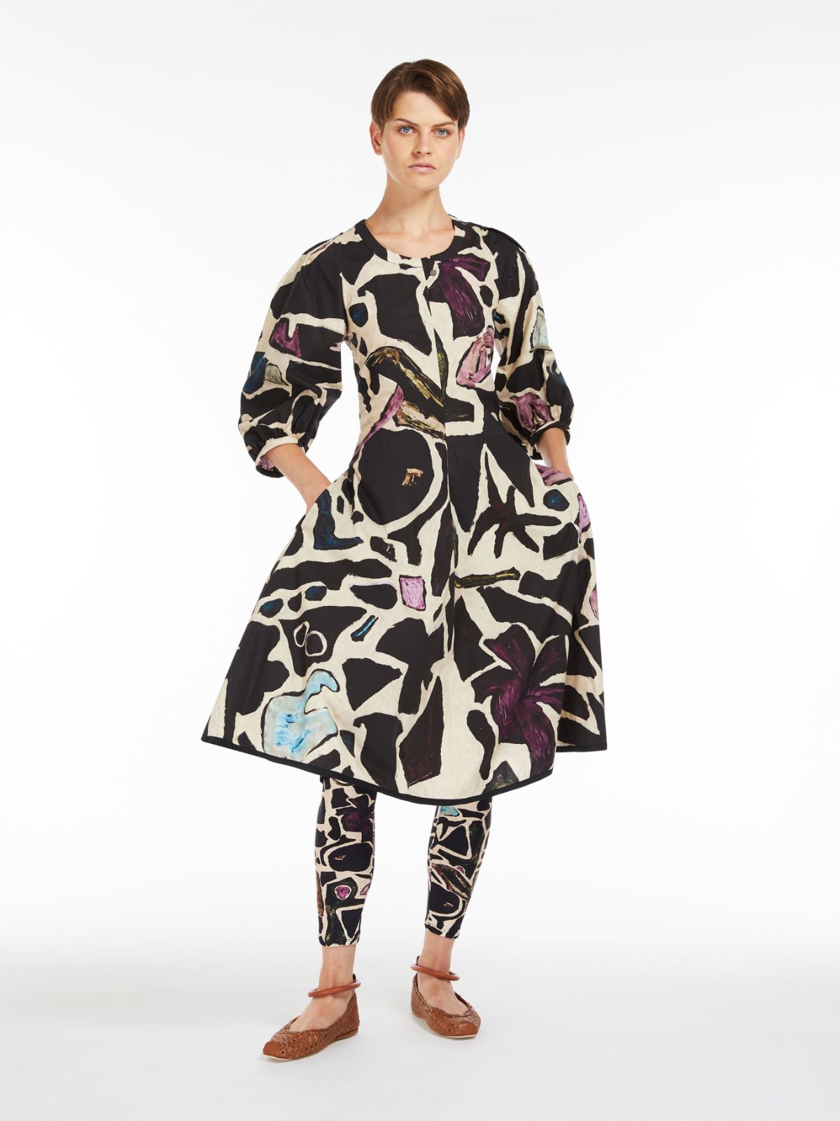 Abito midi in popeline stampato