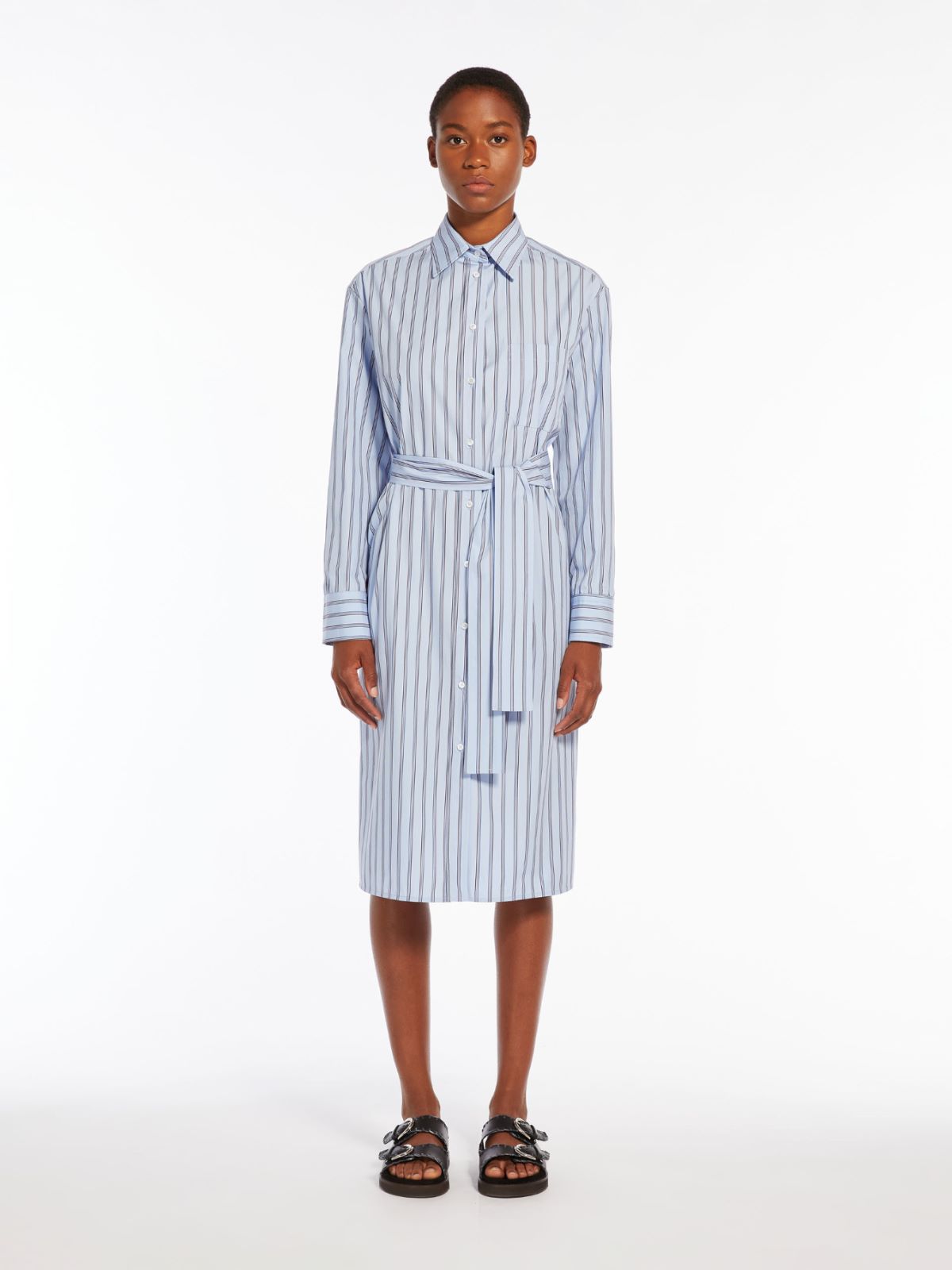 Abito chemisier in popeline e seta a righe