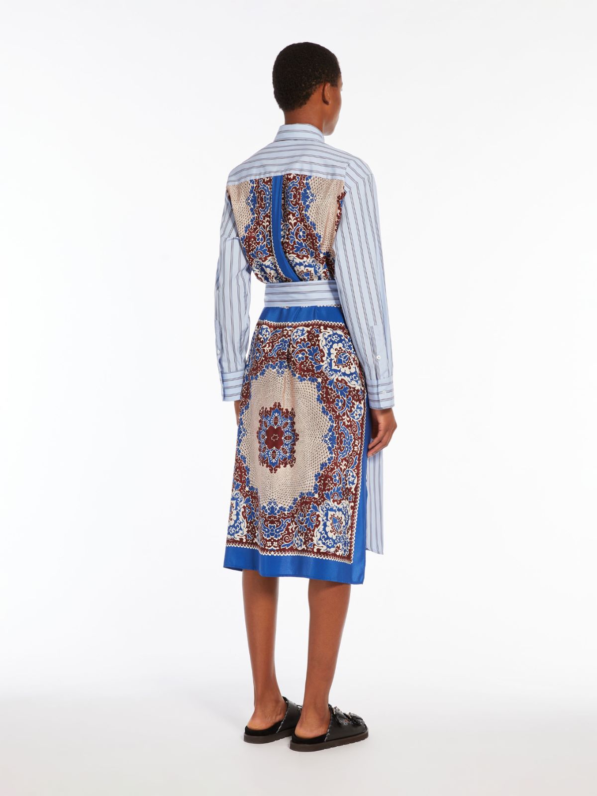 Abito chemisier in popeline e seta a righe