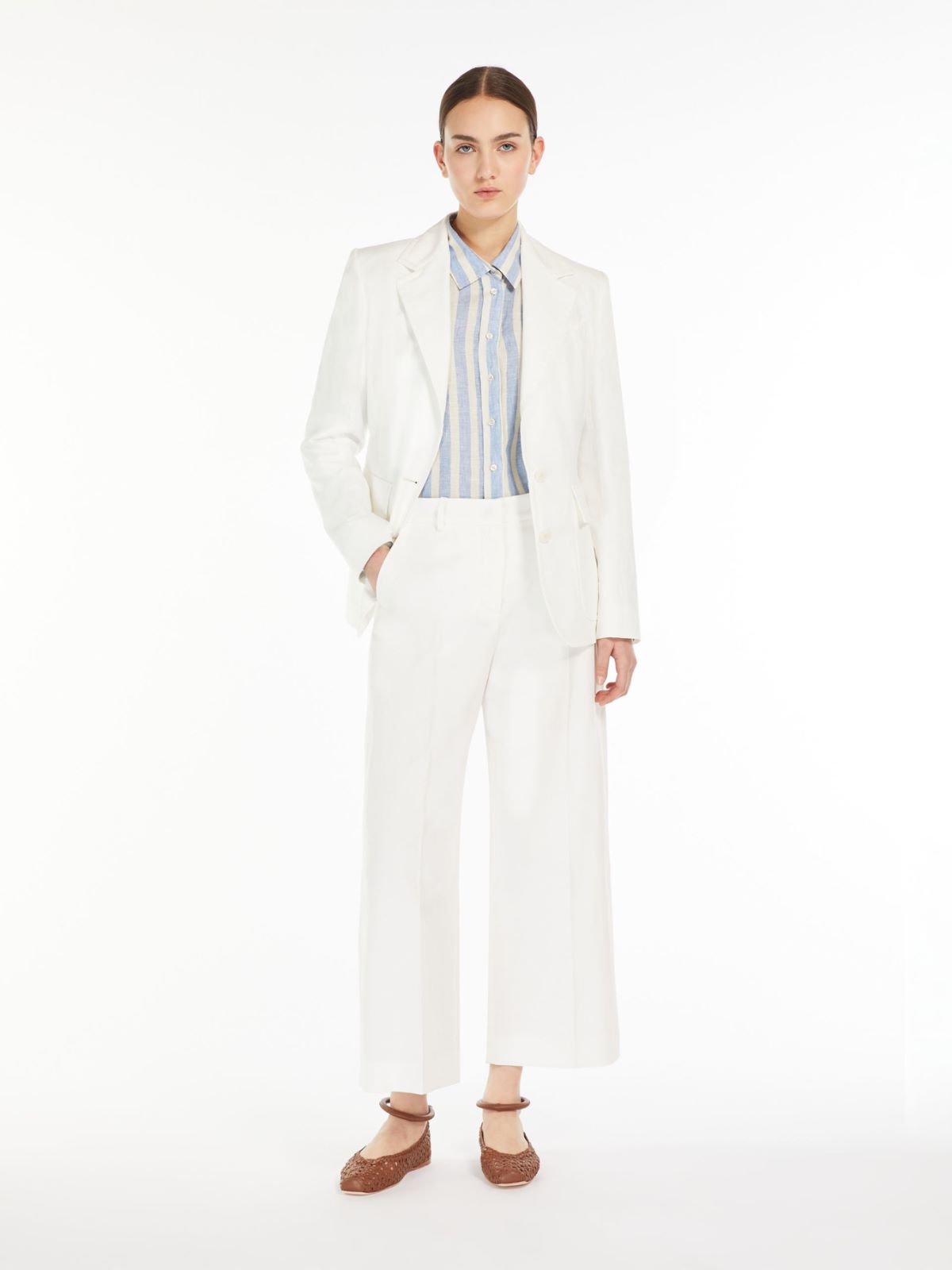 Pantalone largo in cotone e lino