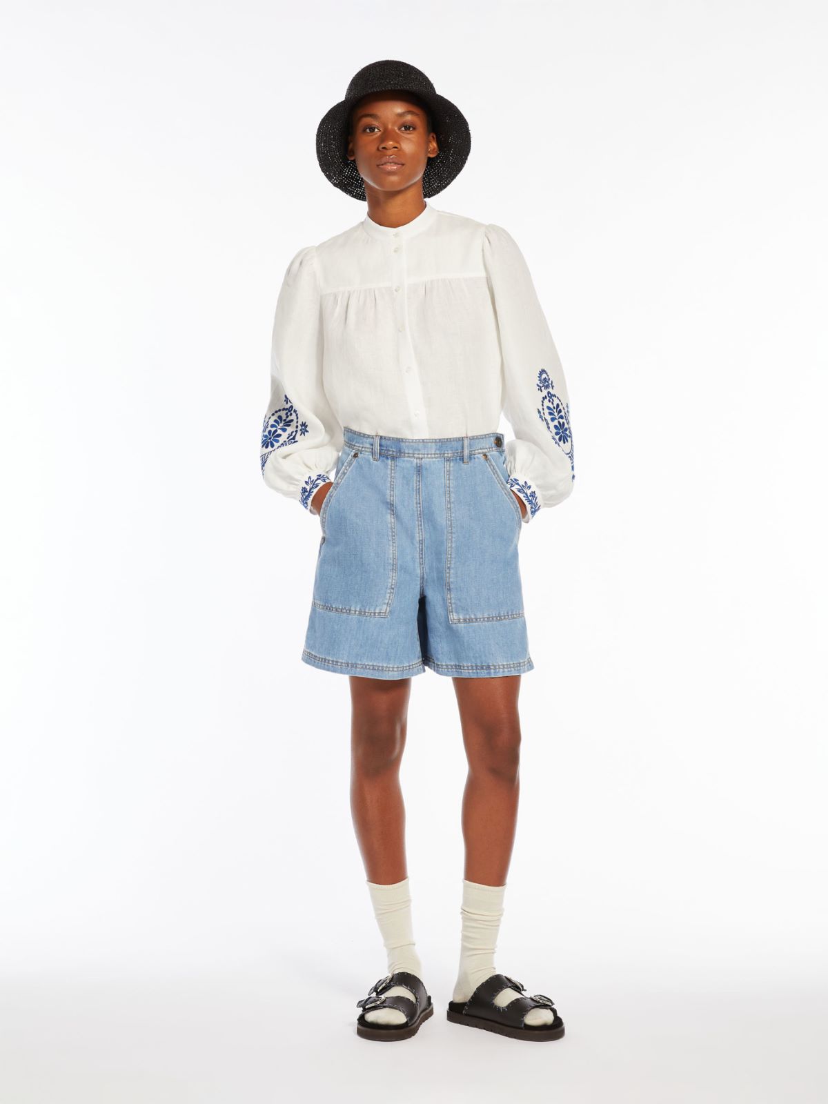 Camicia in tela di lino con ricamo