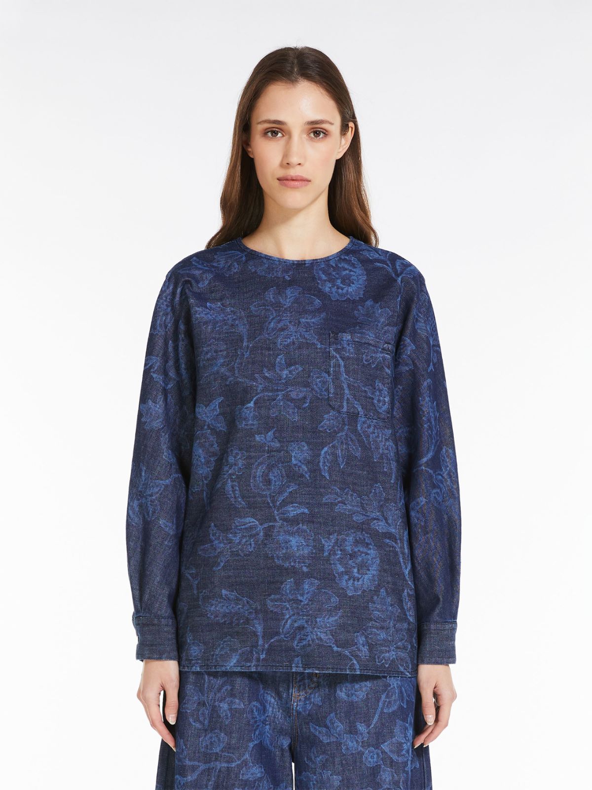 Blusa in denim a fiori