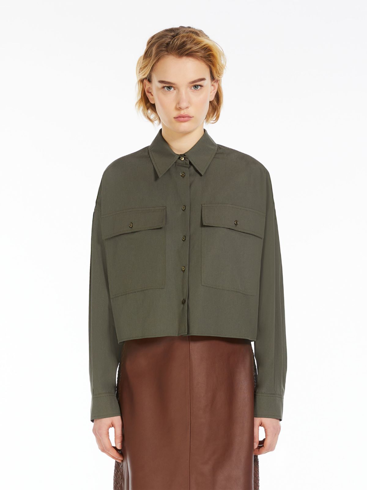 Camicia crop in popeline con tasche