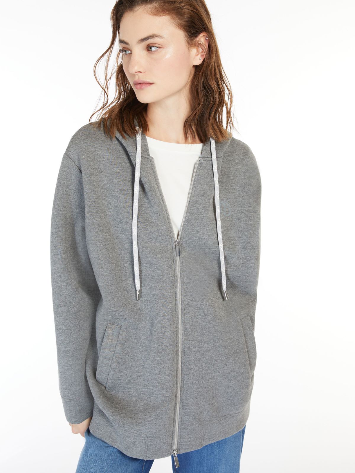 Giubbotto in jersey scuba con cappuccio