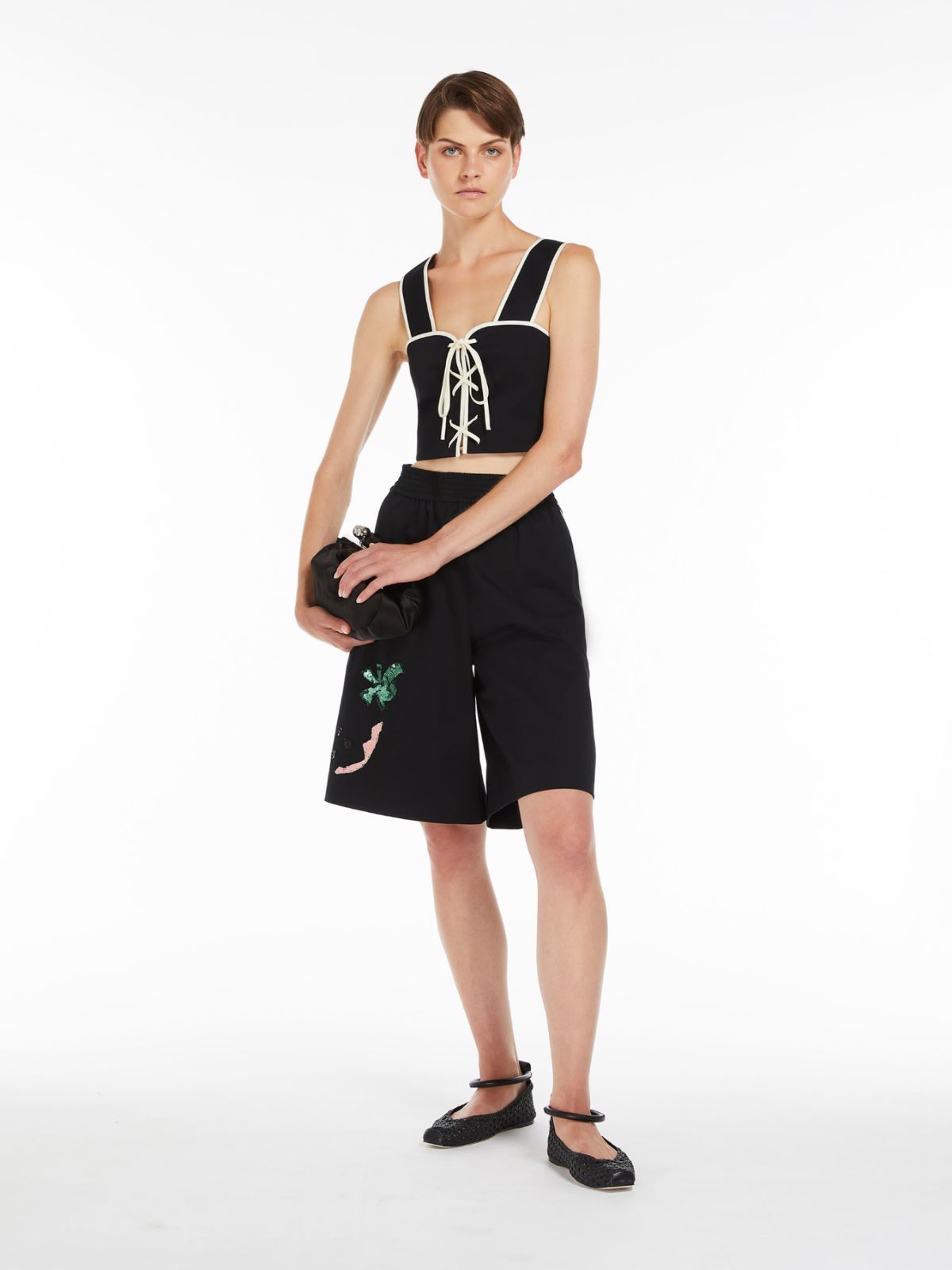 Top crop in gabardina di cotone