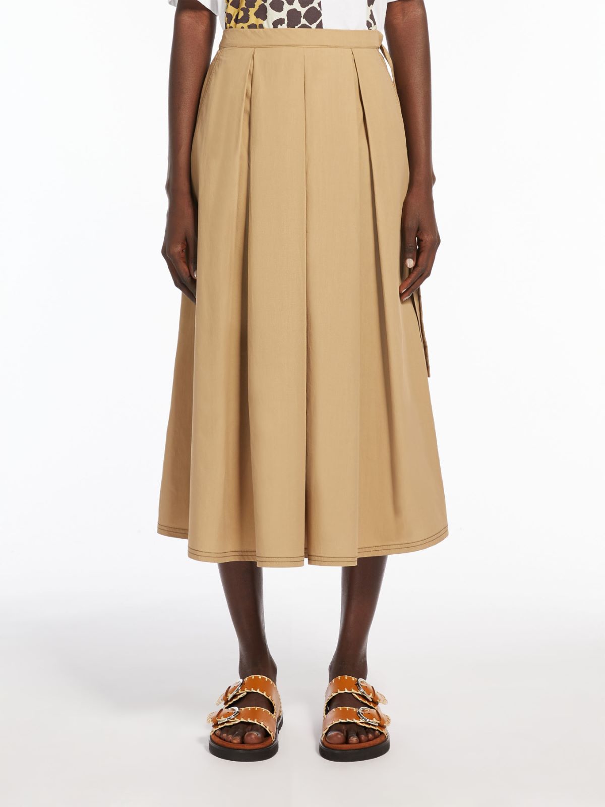 Gonna a pieghe in popeline di cotone