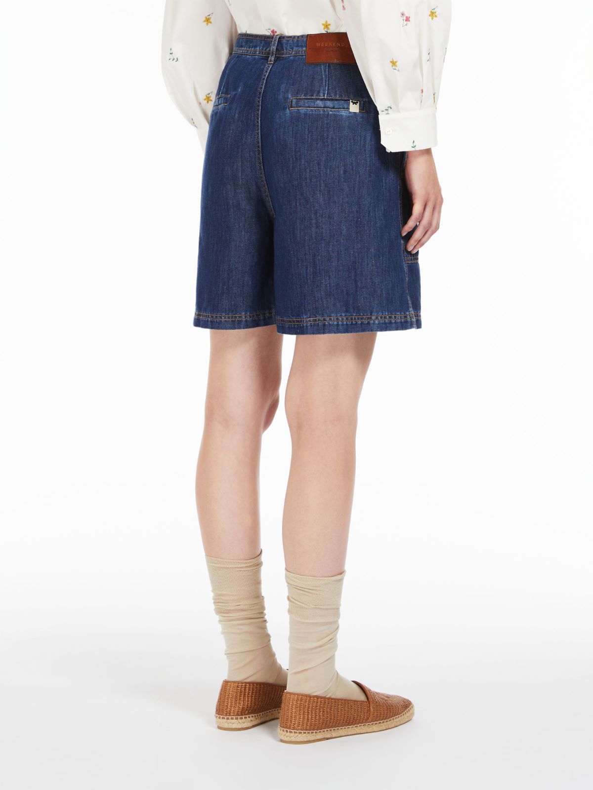 Bermuda in denim di cotone e lino