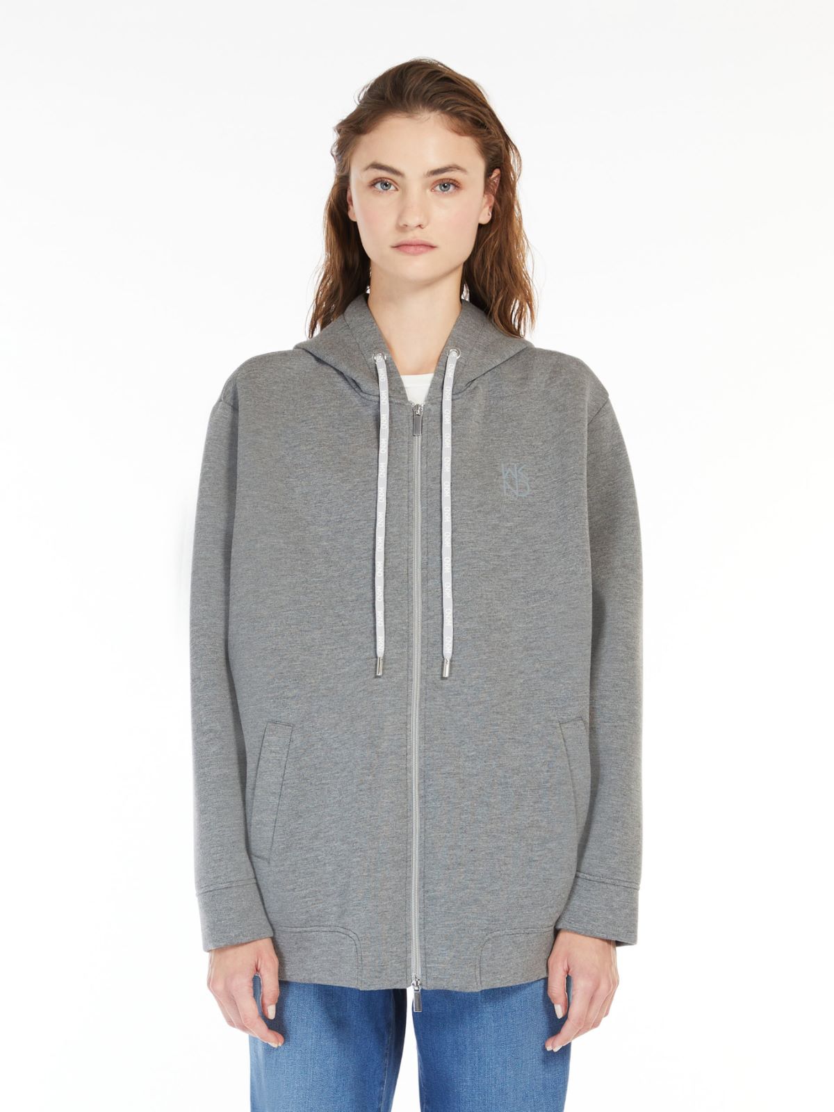 Giubbotto in jersey scuba con cappuccio