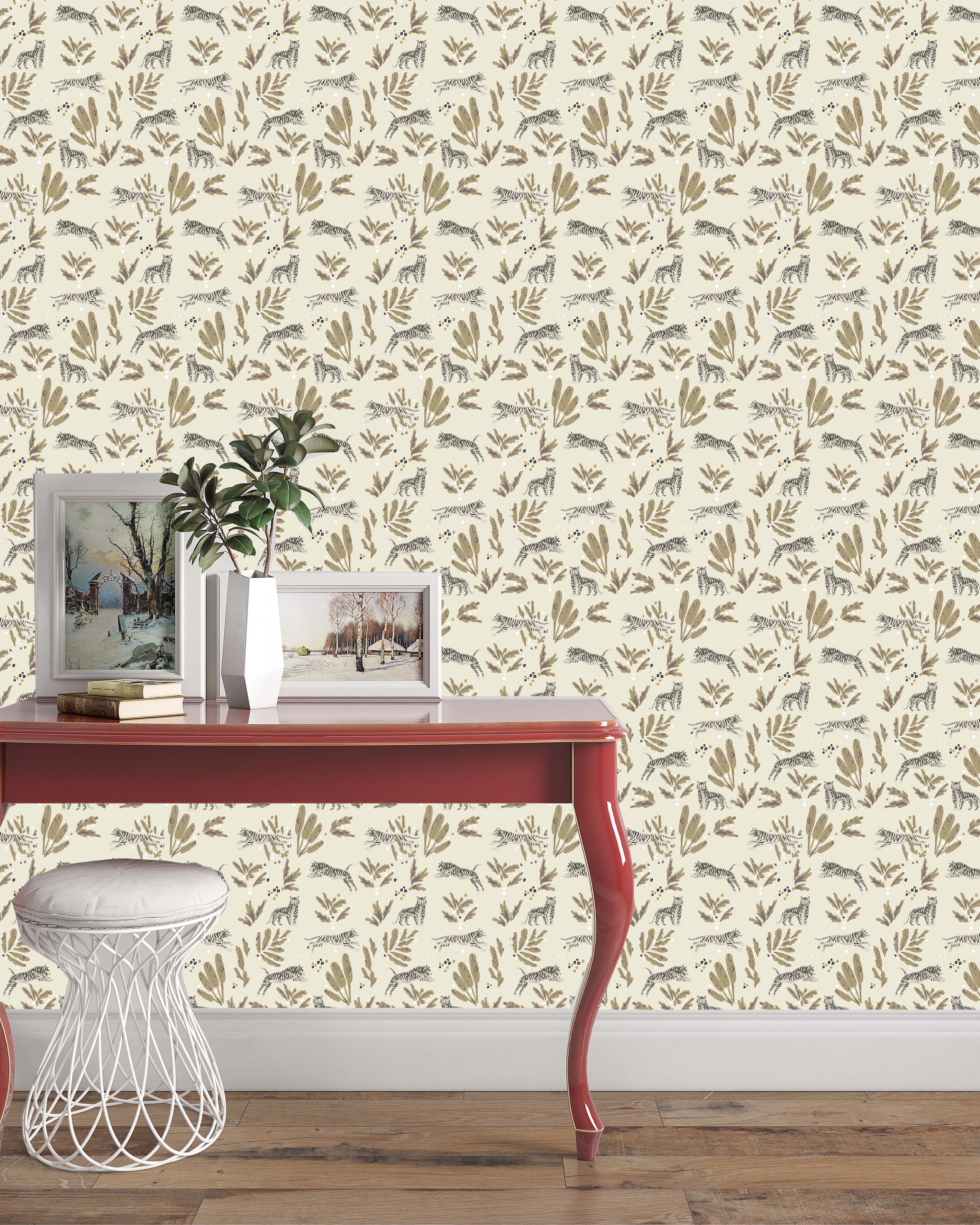 On The Prowl - Cream Wallpaper SAMPLE