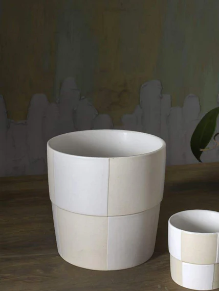 Off-White Checkerboard Pot Large