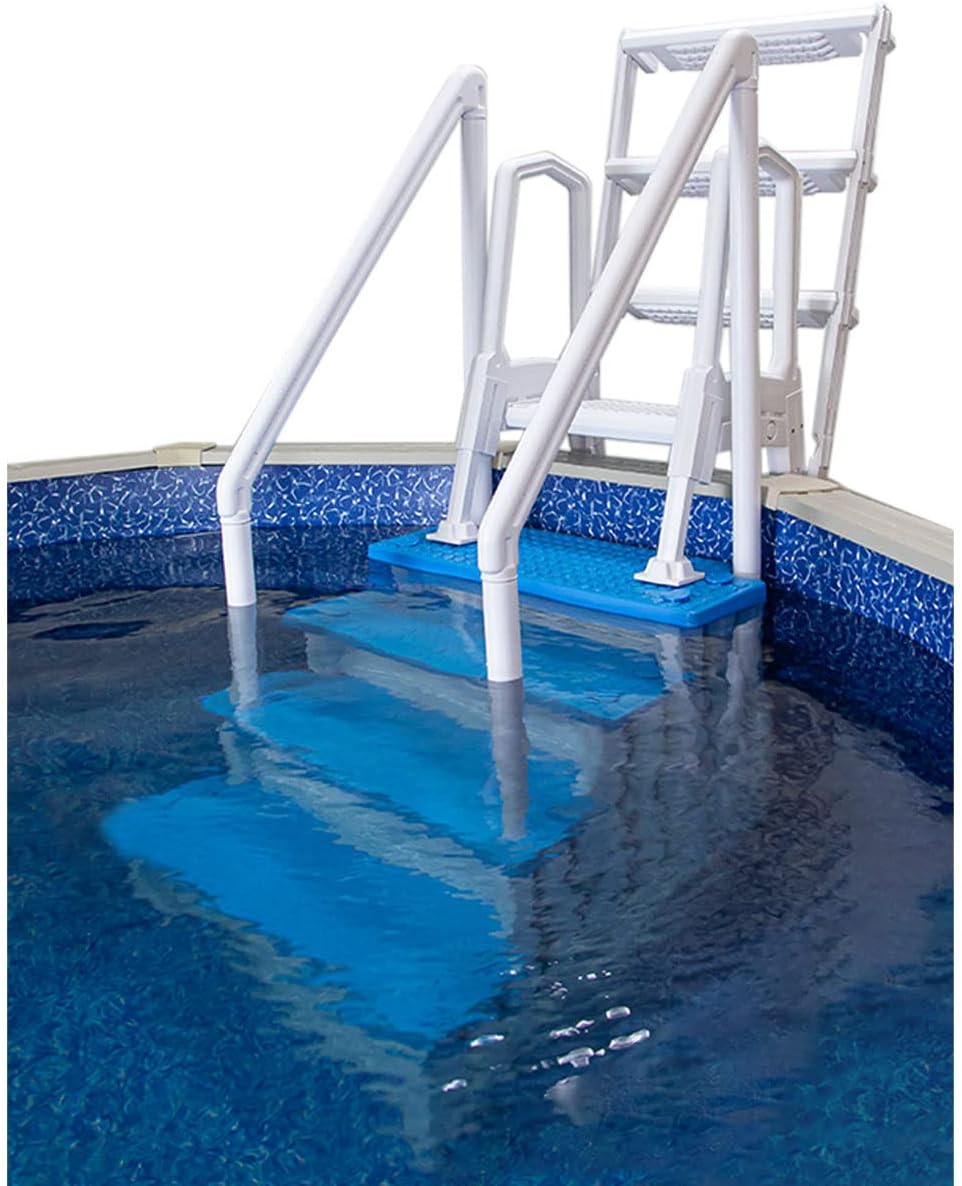 Escalones antideslizantes Aqua Select para piscinas elevadas | Azul | Para piscinas sobre tierra | Se pueden montar en terrazas de 48