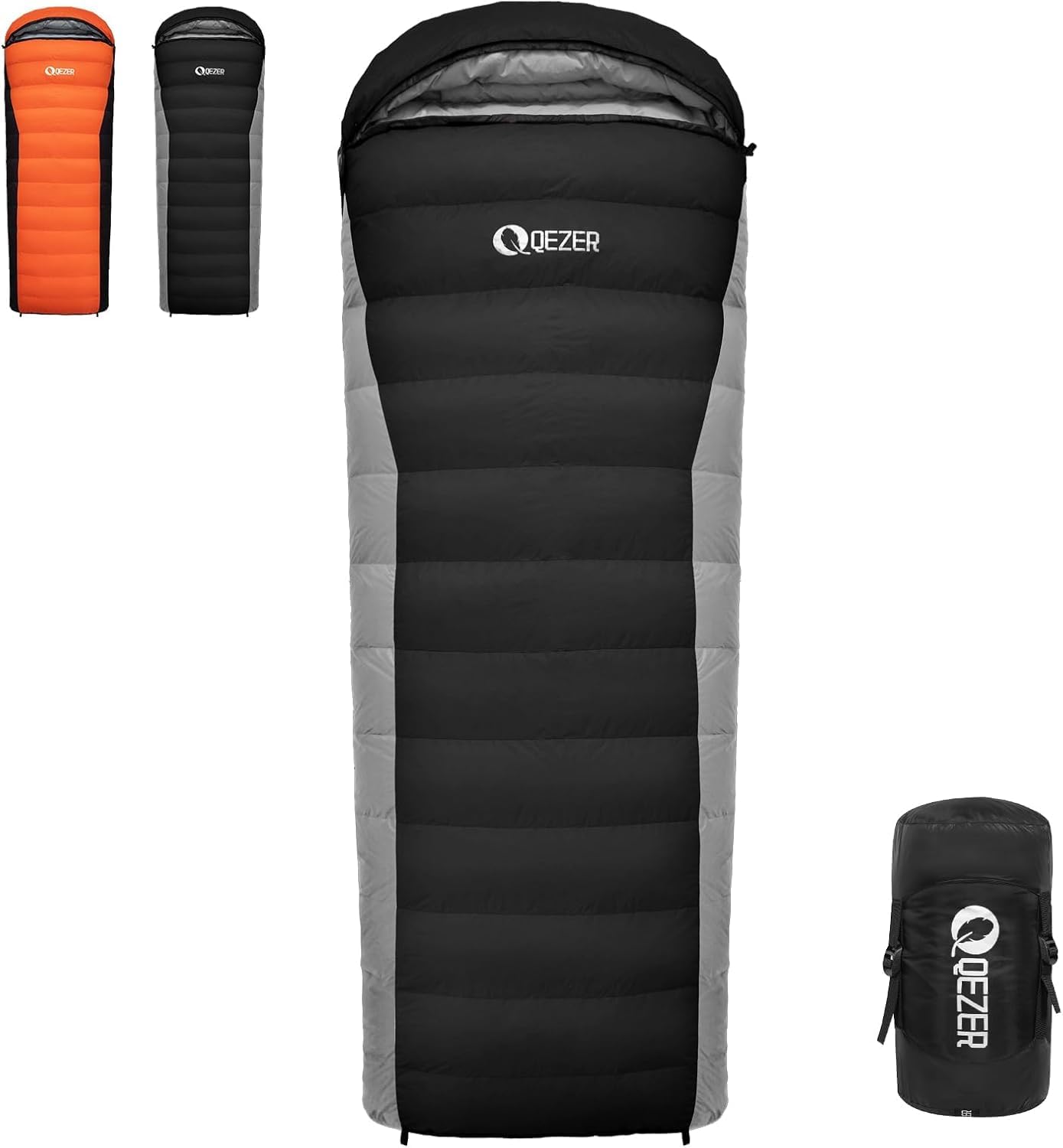 QEZER Saco de Dormir Plumón 220 cm x 80 cm 8 ~ -3 ℃ Saco de Dormir 4 Estaciones Ultraligero Adultos y Niños,Sleeping Bag para Camping y Senderismo