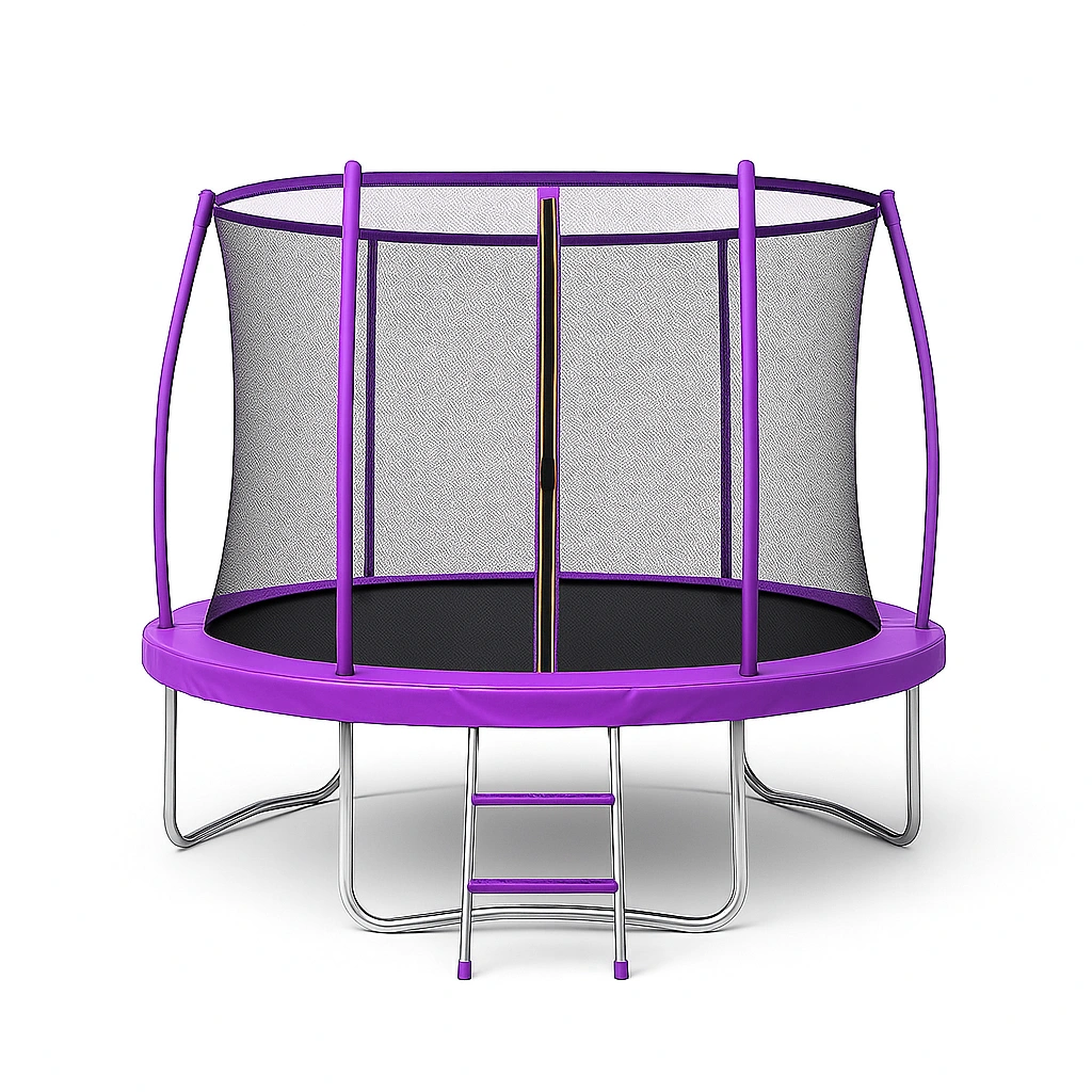 Trampolín redondo infantil exterior morado acero jardín 3.6m x 3.6m x 2.6m