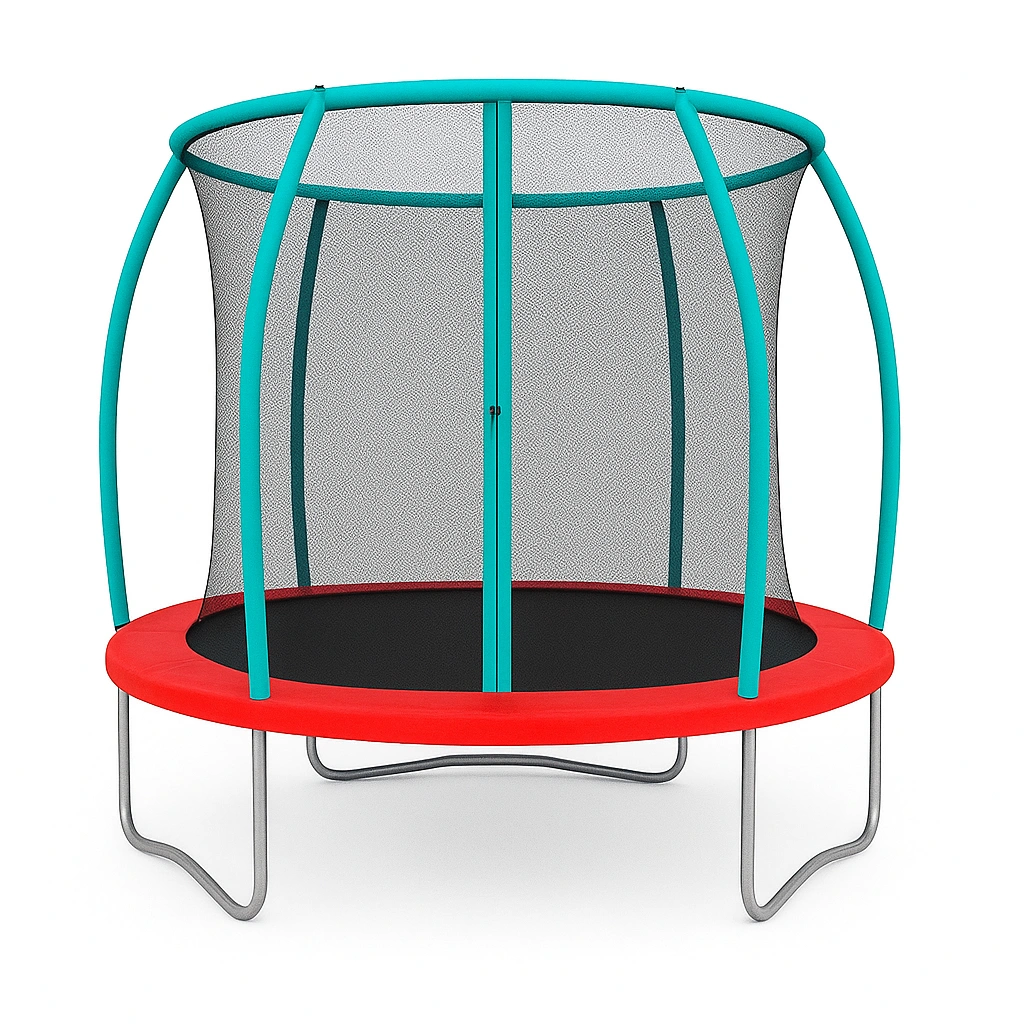 Trampolín redondo con red de seguridad roja, azul y turquesa 100% acero para jardín y exterior 3x3x2.7m