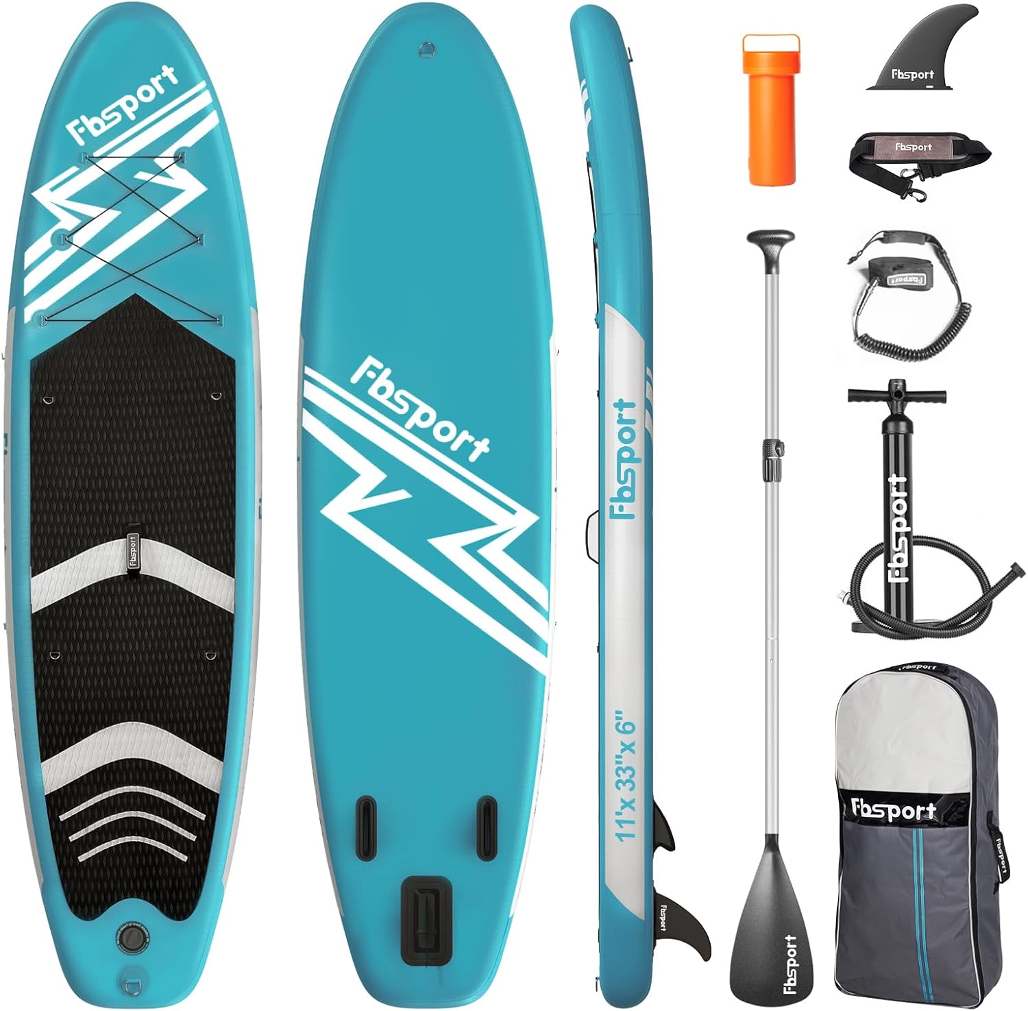 Tabla de Paddle Premium FBSPORT de 11 pulgadas, tabla de yoga con accesorios SUP y bolsa de transporte, postura ancha, control de surf, cubierta antideslizante, correa, remo y bomba para jóvenes y adultos