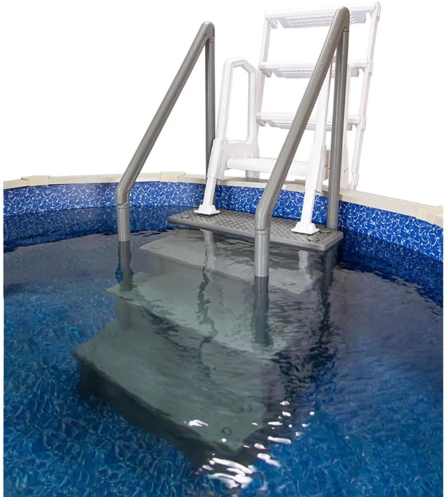 Escalones antideslizantes Aqua Select para piscinas elevadas | Azul | Para piscinas sobre tierra | Se pueden montar en terrazas de 48