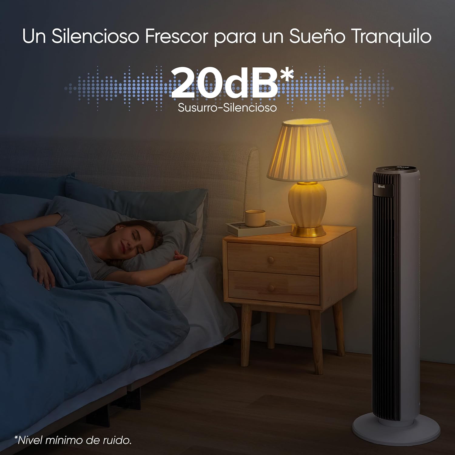 Ventilador de Torre LEVOIT 20dB con Control Remoto, 7.9 m/s con Motor DC, Ventilador Silencioso de 26W con Modo Sueño, 4 Modos y 12 Velocidades, Temporizador de 12H, Pantalla LED, Oscilación de 90°, Blanco